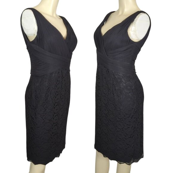 NERO Black Sleeveless Lace Cocktail Dress With Pleated Bodice & V-Neckline Sz 6‎ - Picture 2 of 16